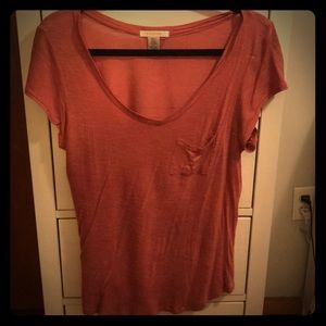 Coral V-Neck Tee w/ Front Pocket